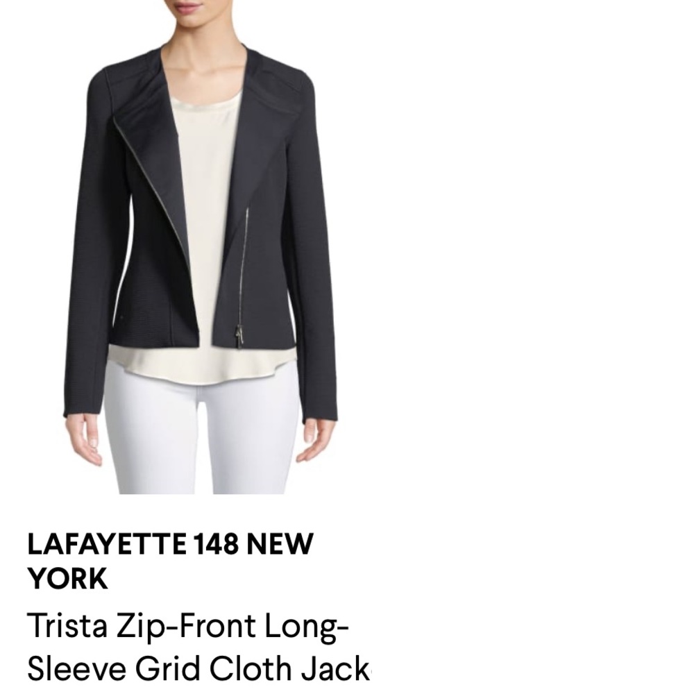 Lafayette 148 - Trista zip-front long sleeve grid cloth jacket.